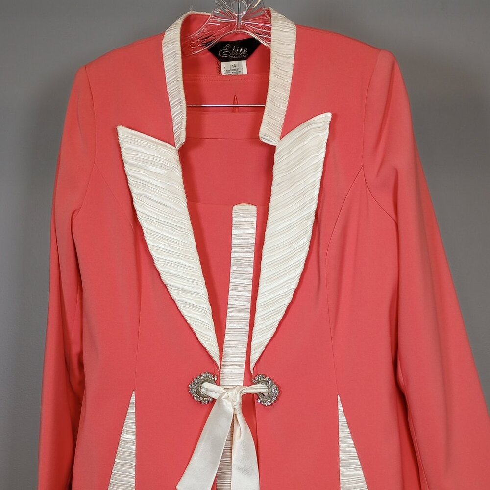 Elite Champagne Brand. 3 Piece Suit. Size 14. Coral color with Cream Trim.